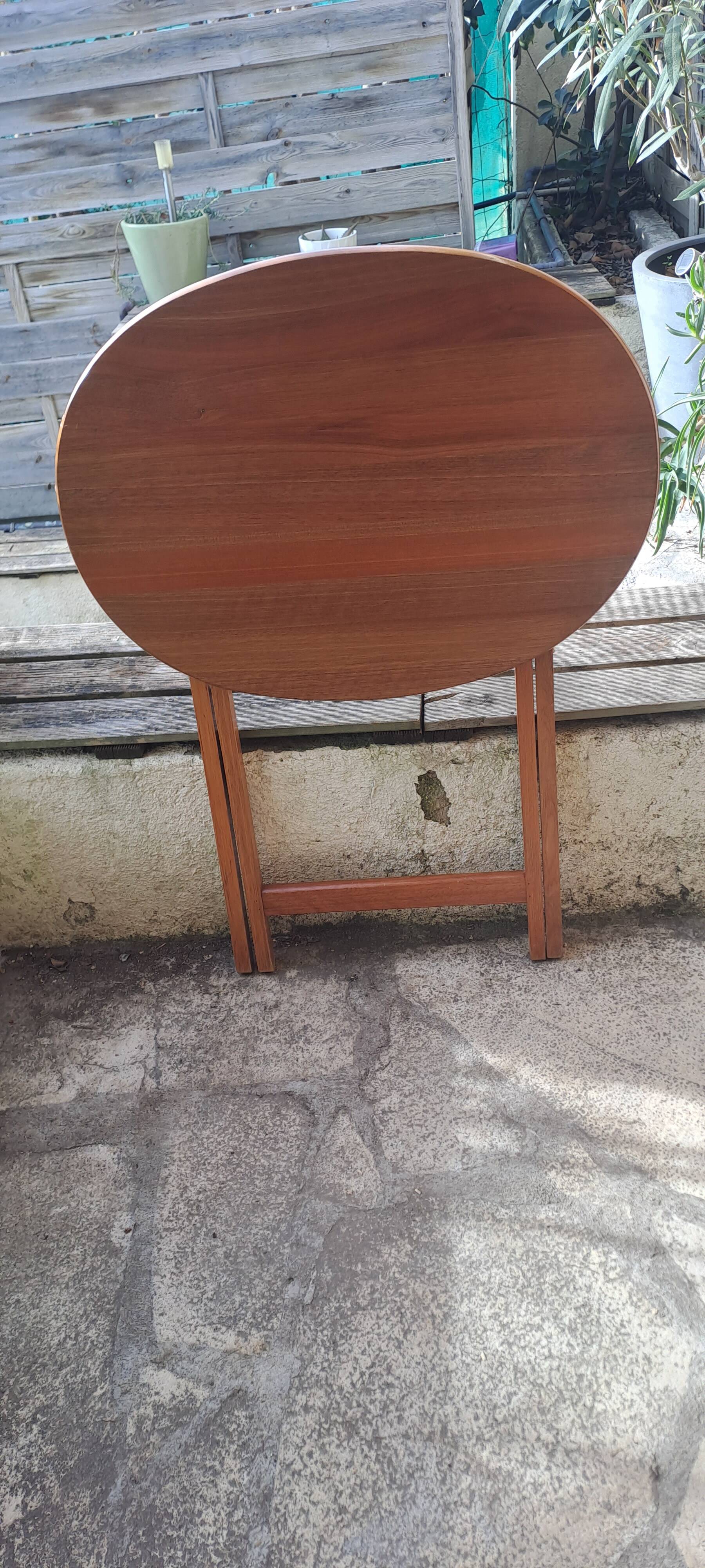 Oval teak wooden folding boat table 1970 Wooden side table sold individually
