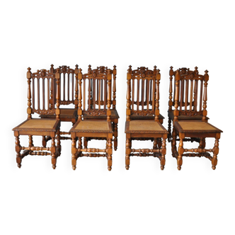 Set of 8 tanned chairs.