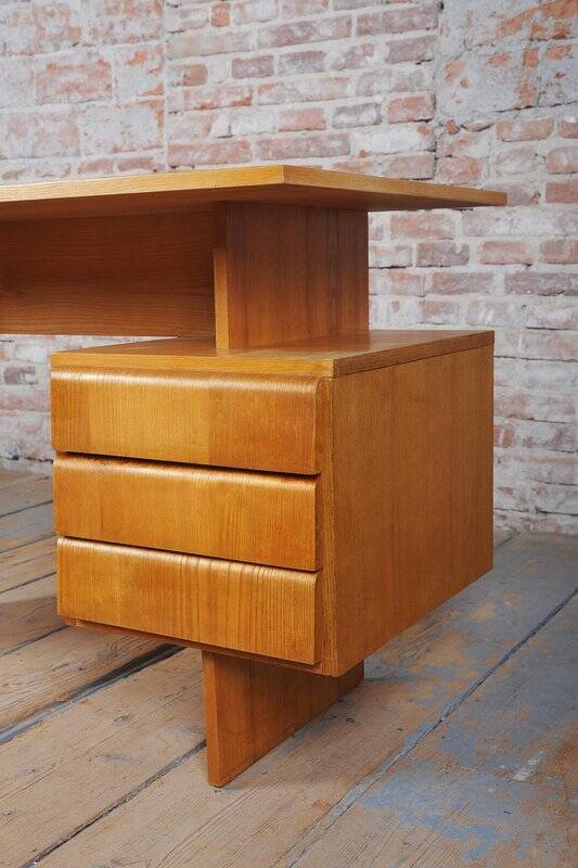 Mid-Century Modern Writing Desk in Oak by B. Landsman, Czech, 1950s
