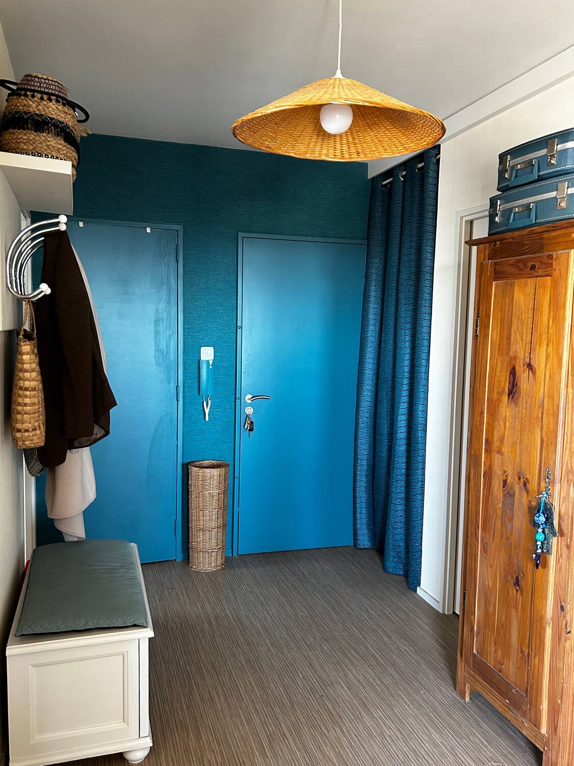 Large vintage wicker pendant light