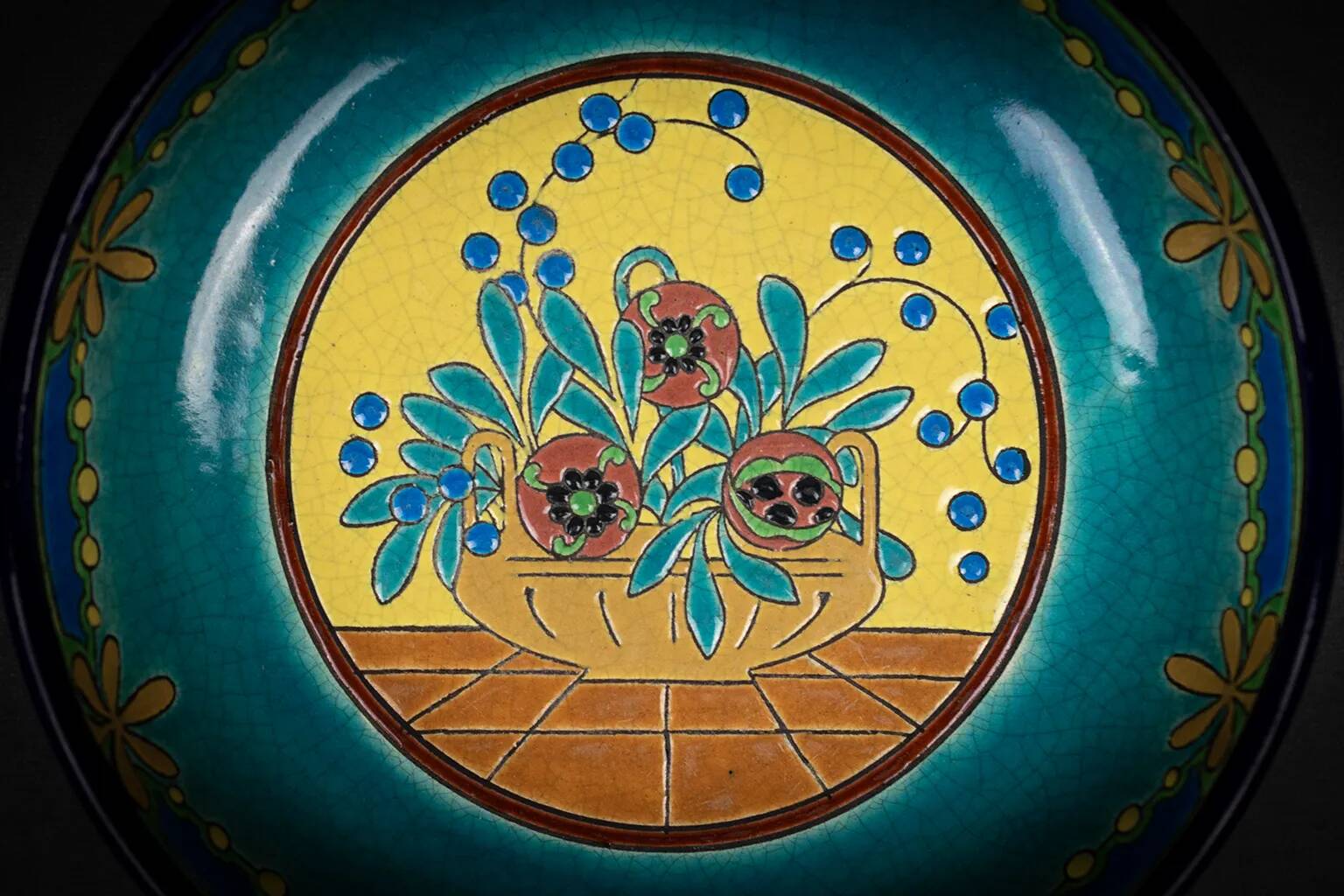 Longwy cloisonné enamel footed bowl – Art Deco floral decoration