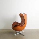 Early Danish "Egg Chair" in Brown Cognac Leather by Arne Jacobsen, 1960s