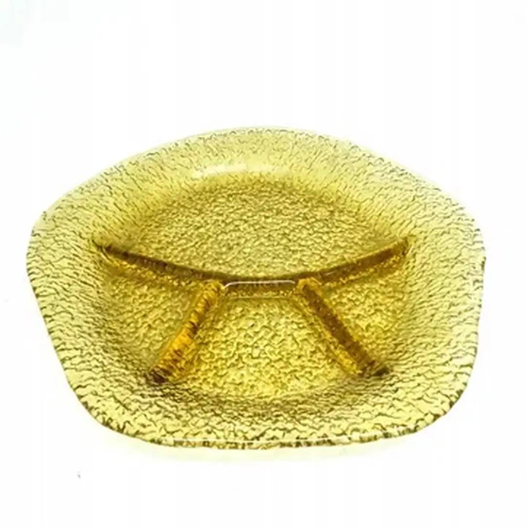 Plateau d'apéritif, moderne du milieu du siècle, verre jaune, design par J. Drost, Ząbkowice, Pologne, années 1970