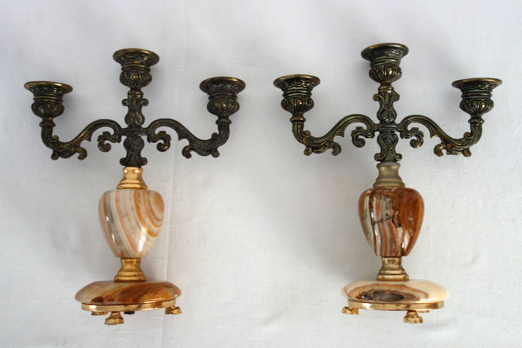 Pair of vintage onyx brass candlesticks