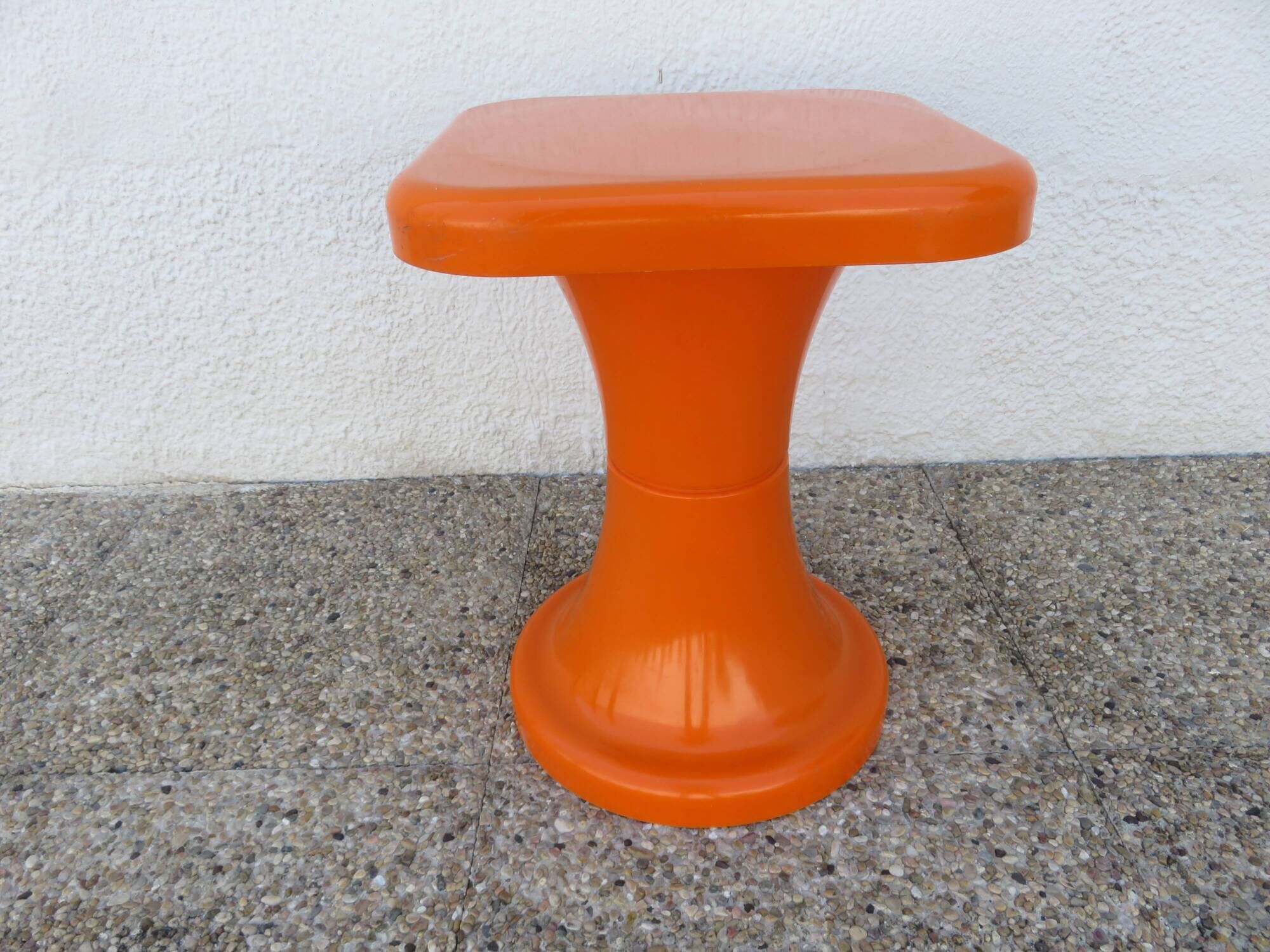 "Selup" orange plastic stool, pure 1970s design, France.