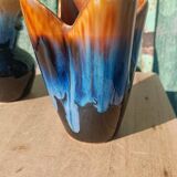 "Pair of vintage glazed ceramic vases – blue flamed glaze – ann"