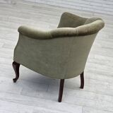 1960s, Danish armchair, green furniture velour, beech wood legs.
