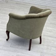 1960s, Danish armchair, green furniture velour, beech wood legs.