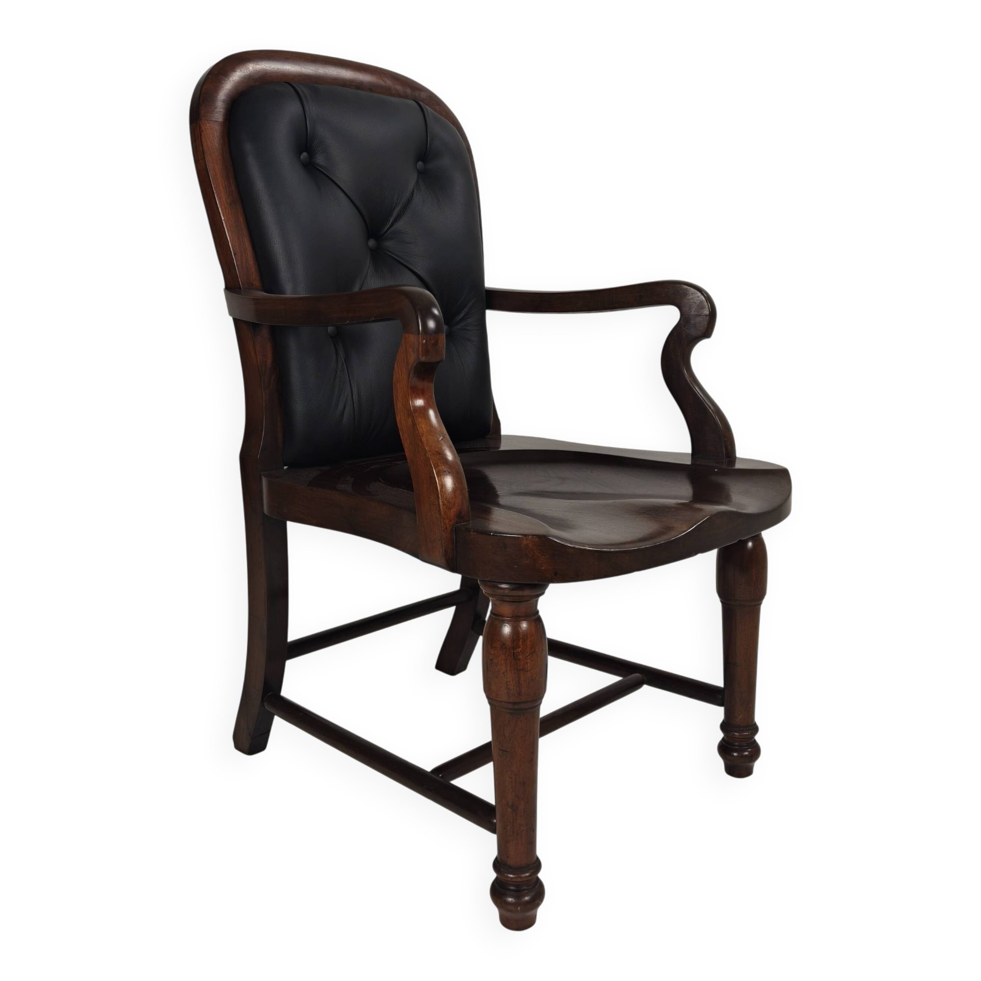 Chaise de bureau en noyer anglais victorien et cuir