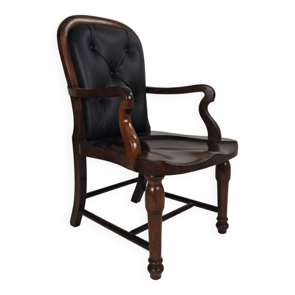 Chaise de bureau en noyer anglais victorien et cuir