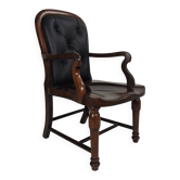 Chaise de bureau en noyer anglais victorien et cuir