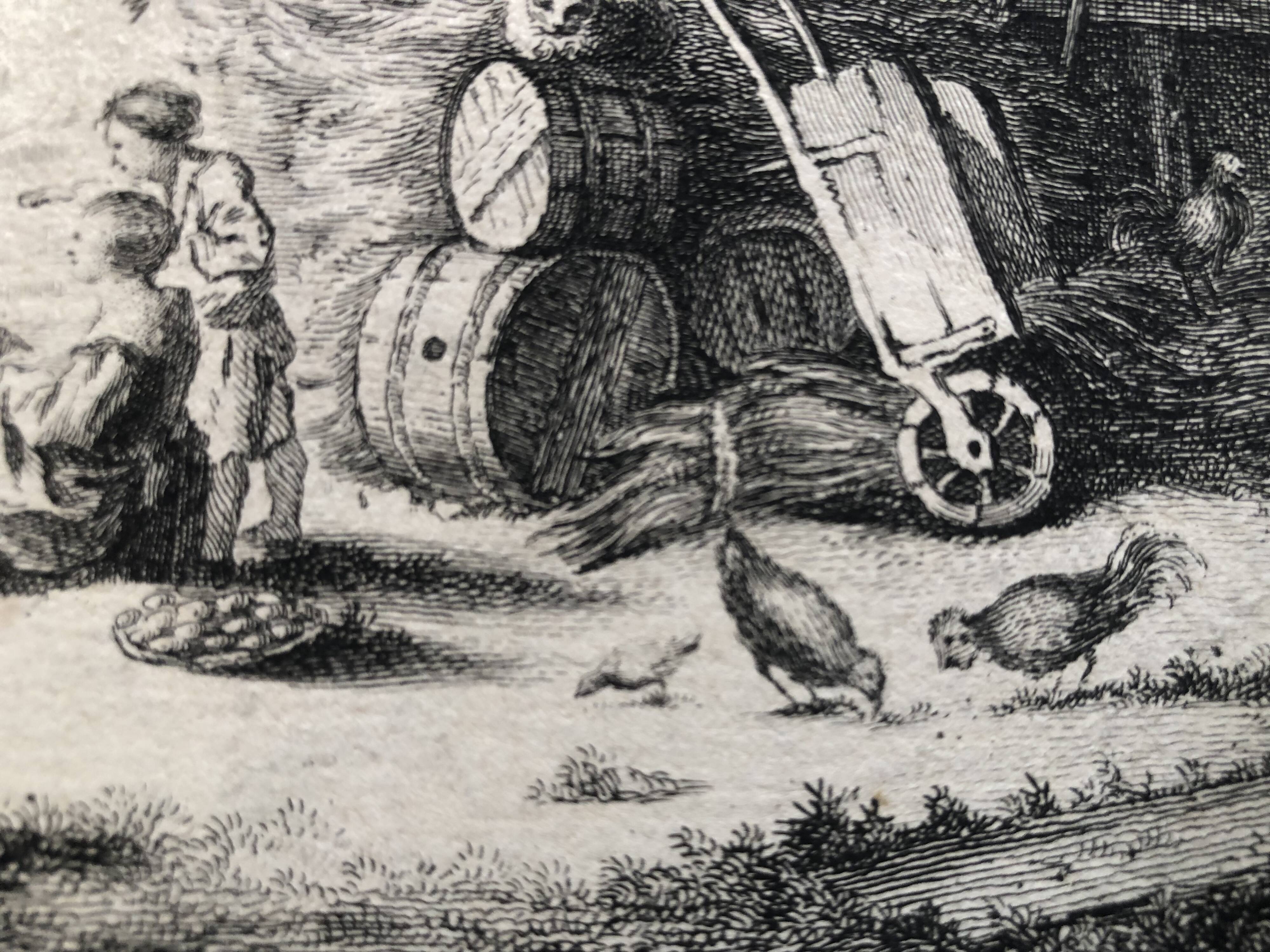 18th century forged water engraving children on the farm engraved by le prince circa 1750, printer basan n° 12