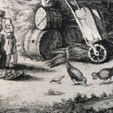 18th century forged water engraving children on the farm engraved by le prince circa 1750, printer basan n° 12