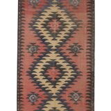 Blush Pink Vintage Kilim Runner, 1960s Geometric Wool Rug 400 x 150 cm