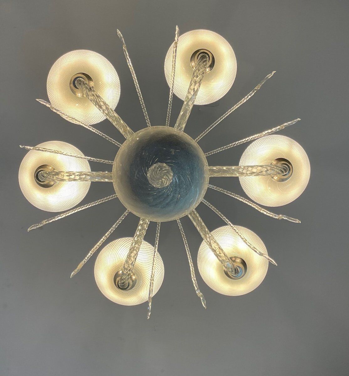 Venetian chandelier in murano glass circa 1940 vetro a reticello