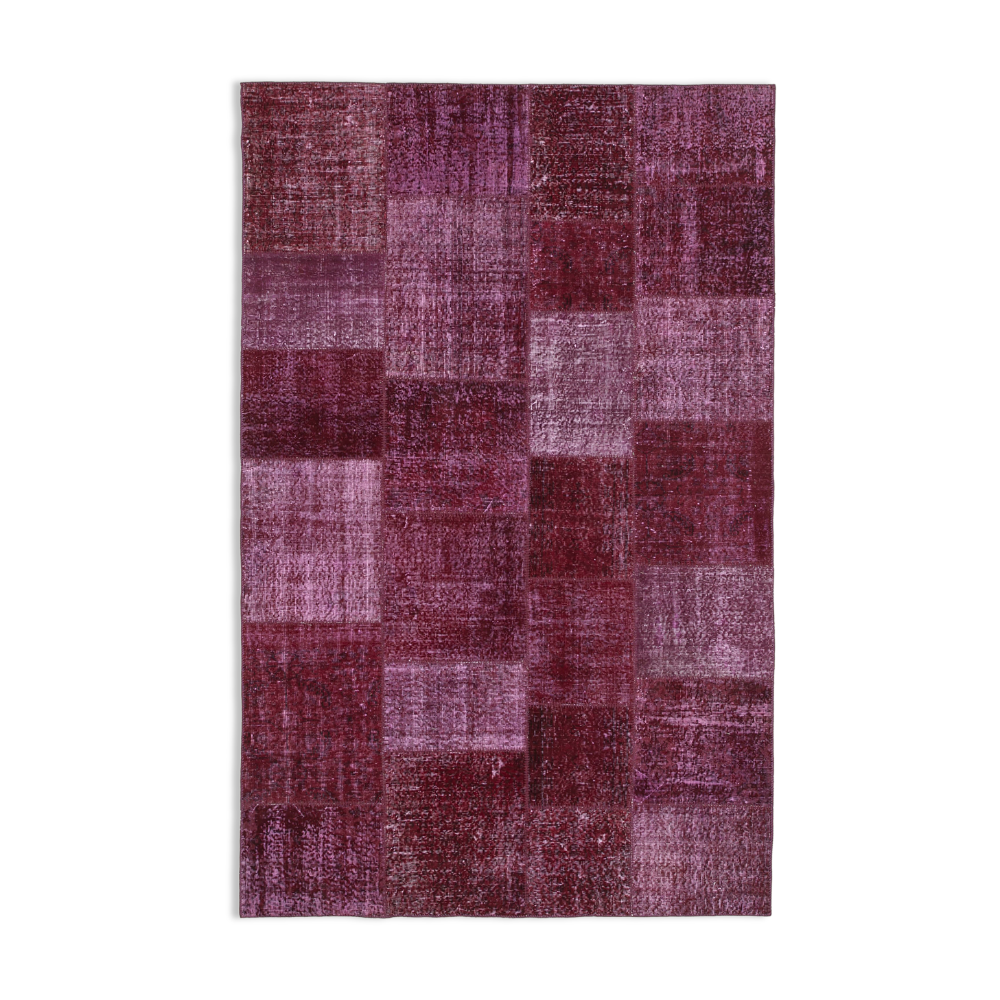 Hand-Knotted Turkish Vintage 193 cm x 300 cm Red Patchwork Rug