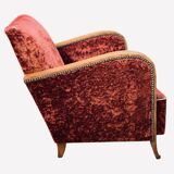 Pair of Art Deco club armchairs in burgundy red velvet, 1930s