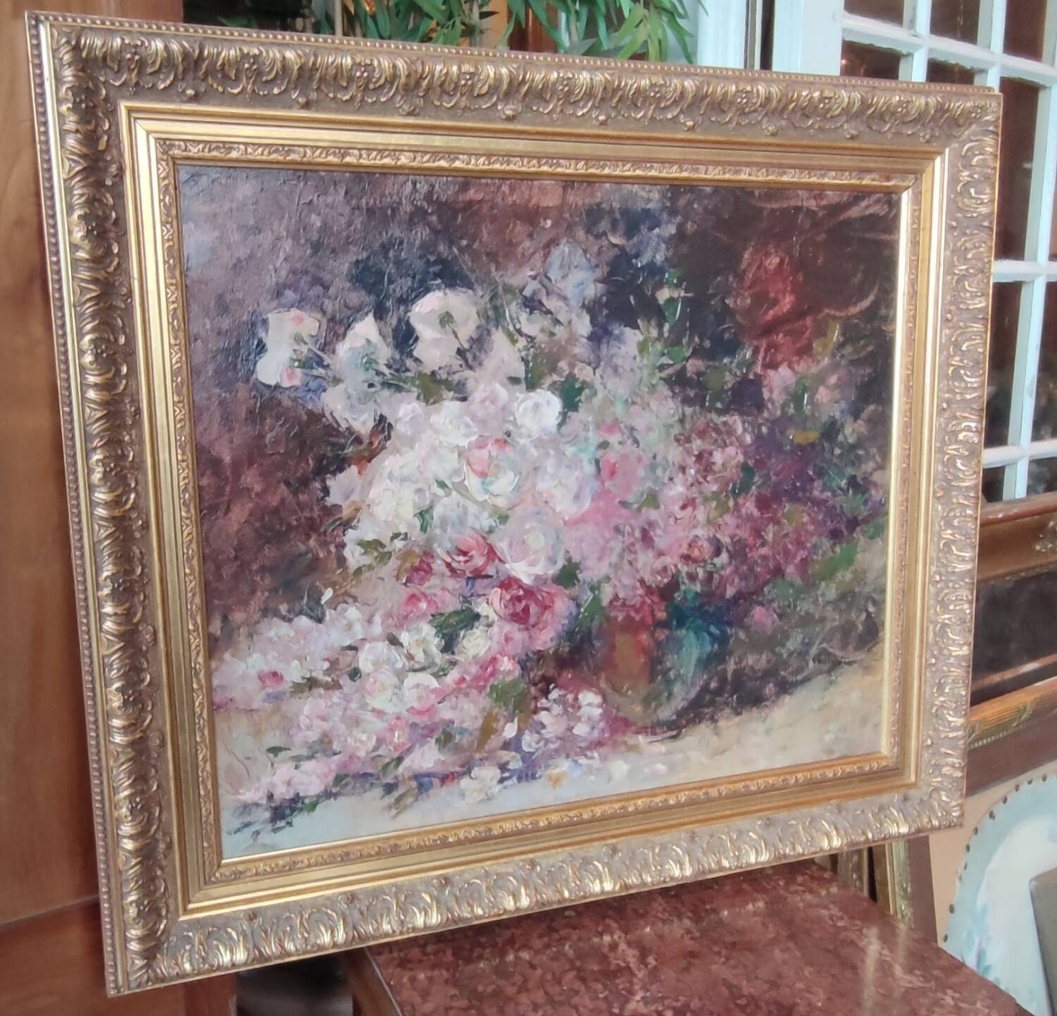 Old Oil Painting On Wood/Bouquet Of Flowers/Still Life