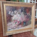 Old Oil Painting On Wood/Bouquet Of Flowers/Still Life