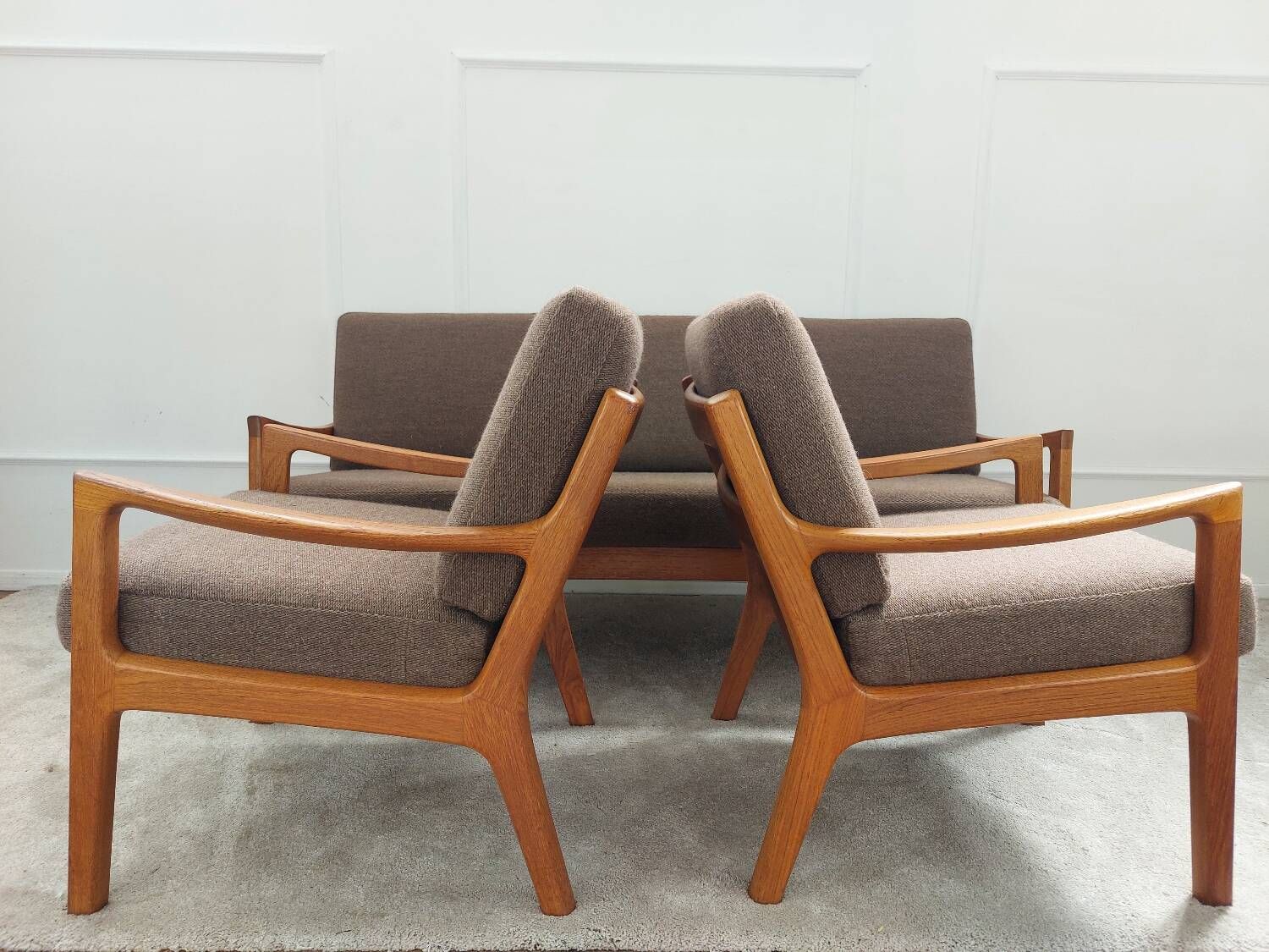 Set of 3 seats and 2 Senator armchairs by Ole Wanscher for Poul Jep