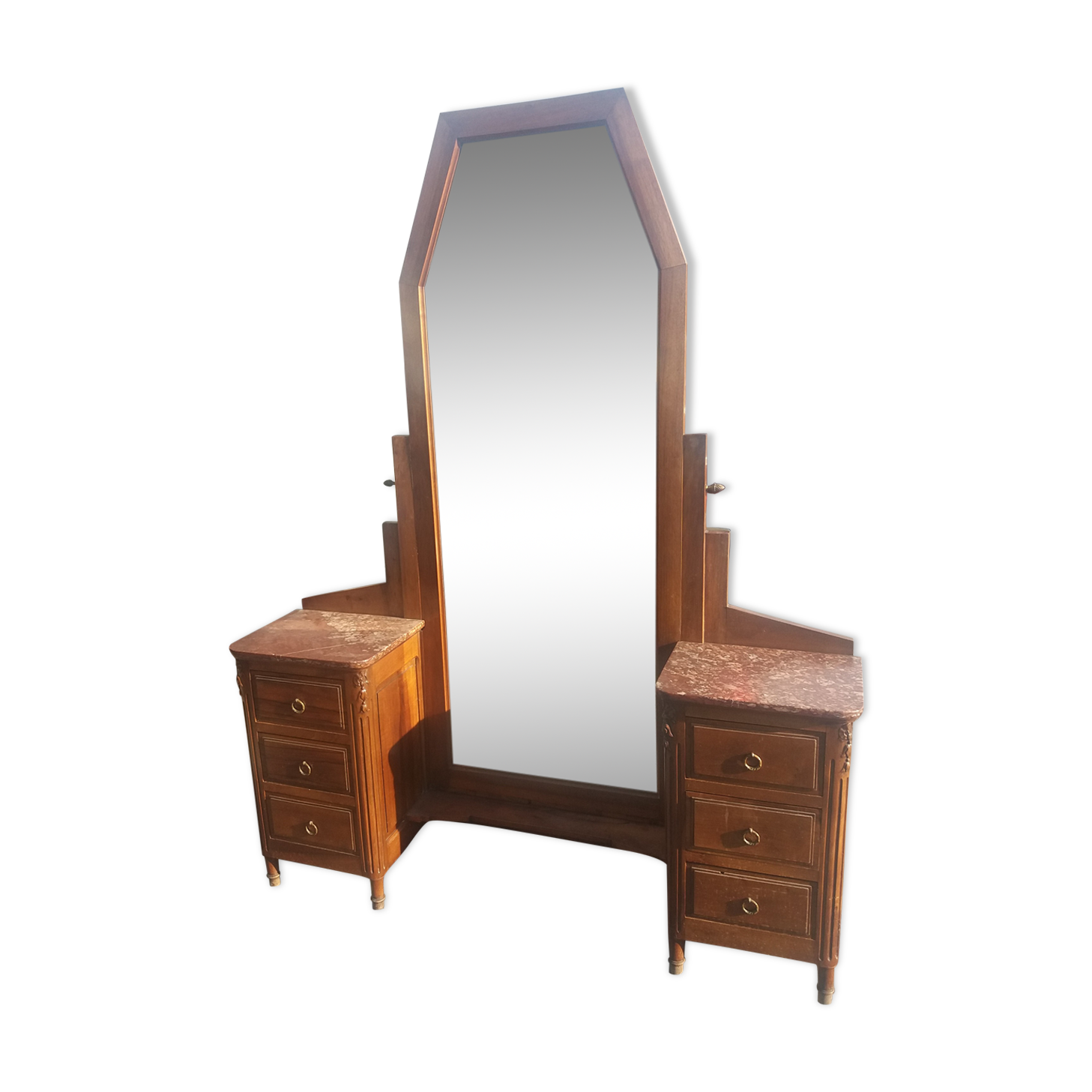 Art Deco dressing table in walnut and red Languedoc marble