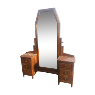 Art Deco dressing table in walnut and red Languedoc marble