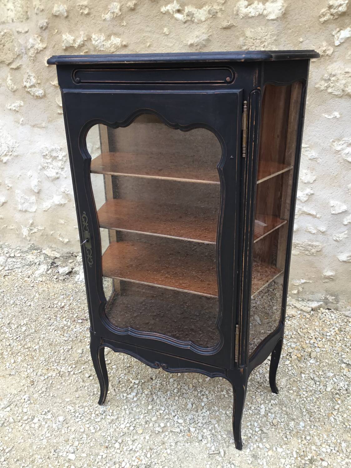 Louis XV style black patinated cherry wood display case