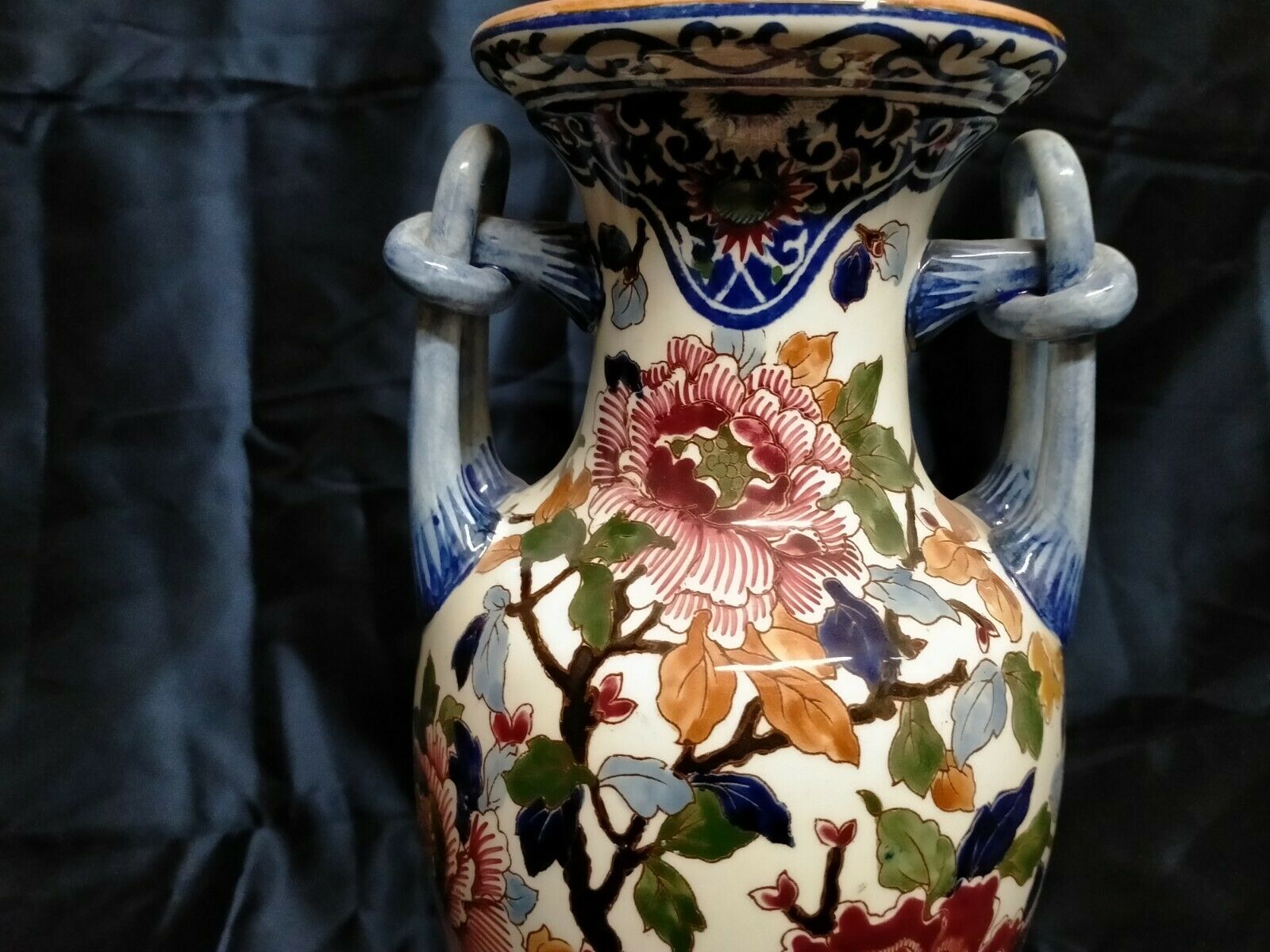 Gien earthenware vase with peony decoration