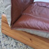 Scandinavian leather and linen armchair