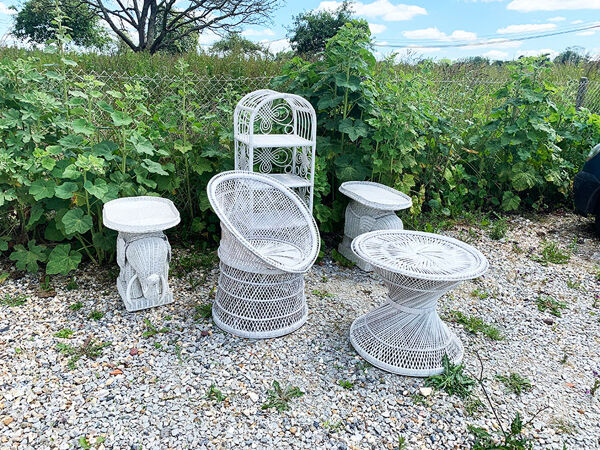 Ancien salon en rotin blanc : 5 meubles