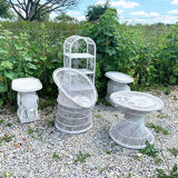 Ancien salon en rotin blanc : 5 meubles
