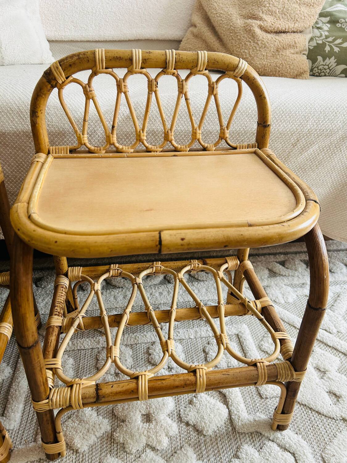 Two rattan bedside tables