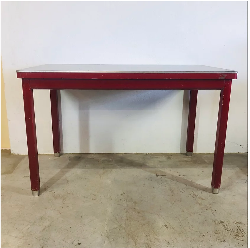 Red vintage steel desk or table