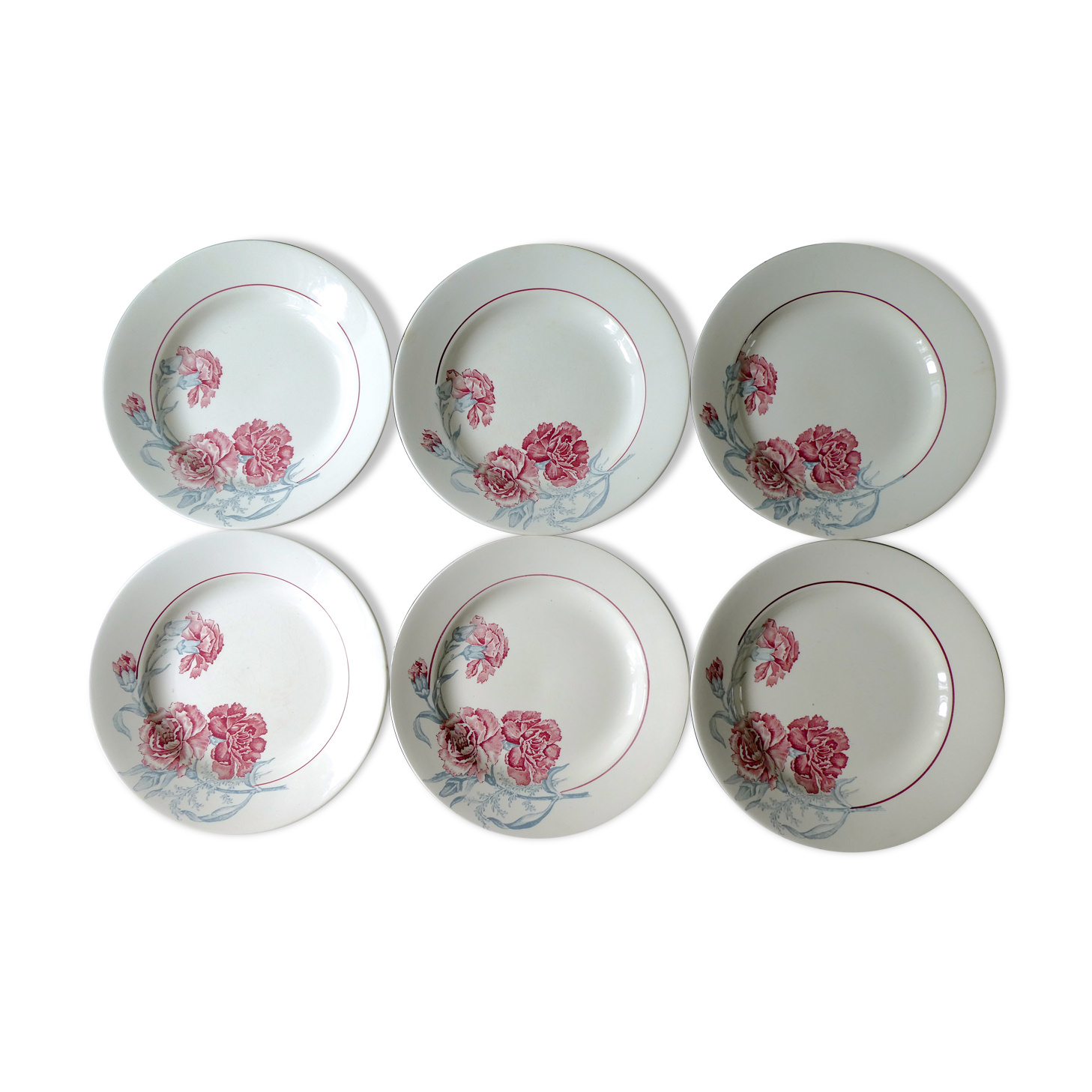 Set of 6 hollow plates, terre de fer saint amand, model antibes
