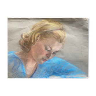 Pastel painting "woman reading" circa 1950