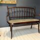 Thonet-branded bistro-style bench in turned wood, velvet and caning