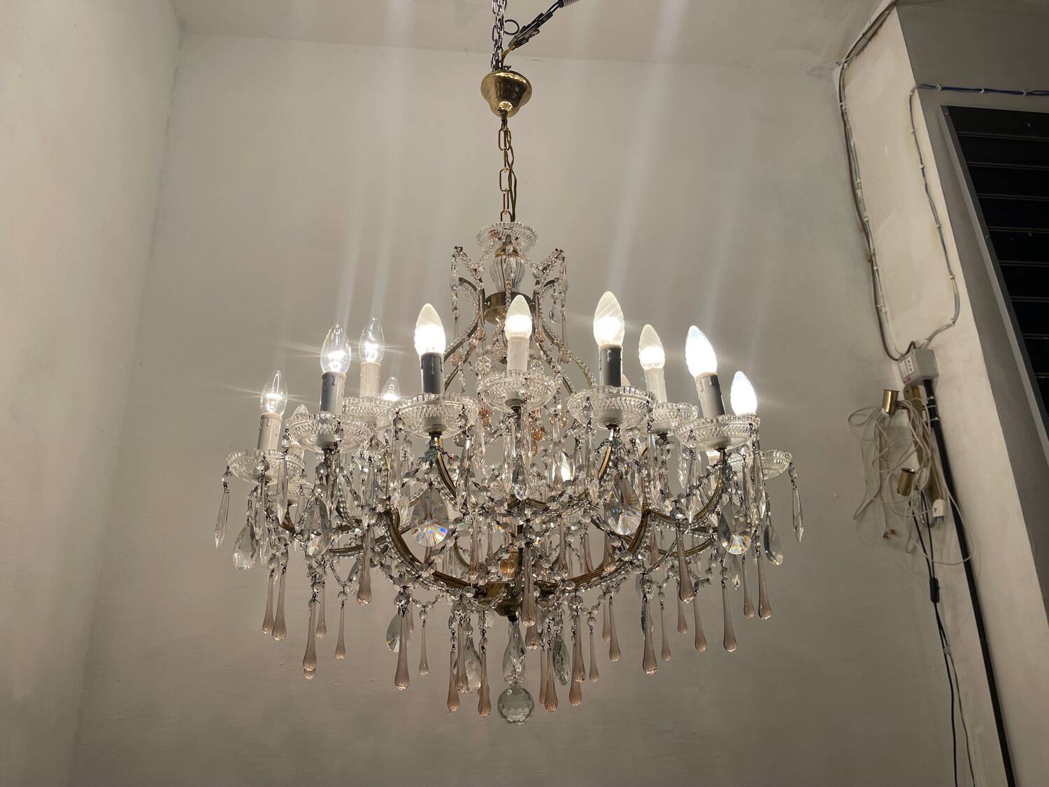 Large Crystal Beaded Pink Murano Glass Chandelier