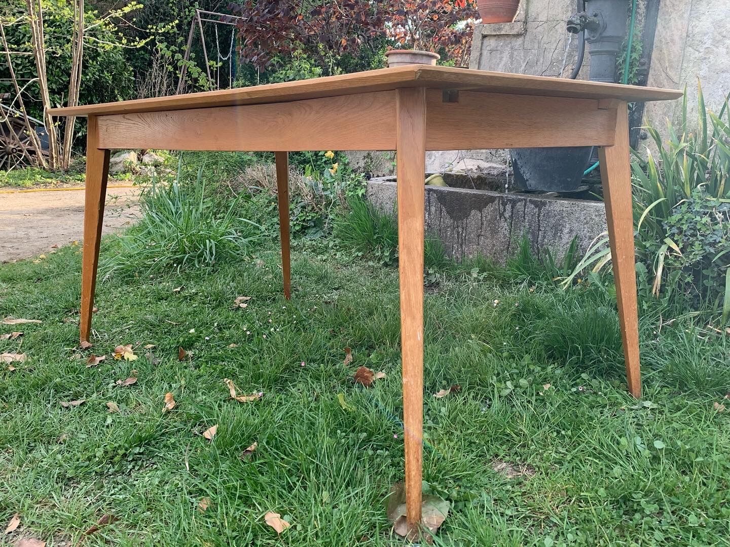 Scandinavian light wood table beveled top