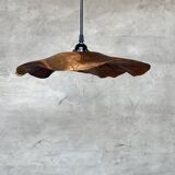 Large pendant light in corrugated teak leaf (Large D:60 H:20)