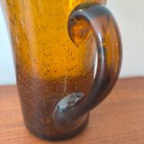 Amber bubble glass carafe signed Biot – mouth-blown – vintage fr