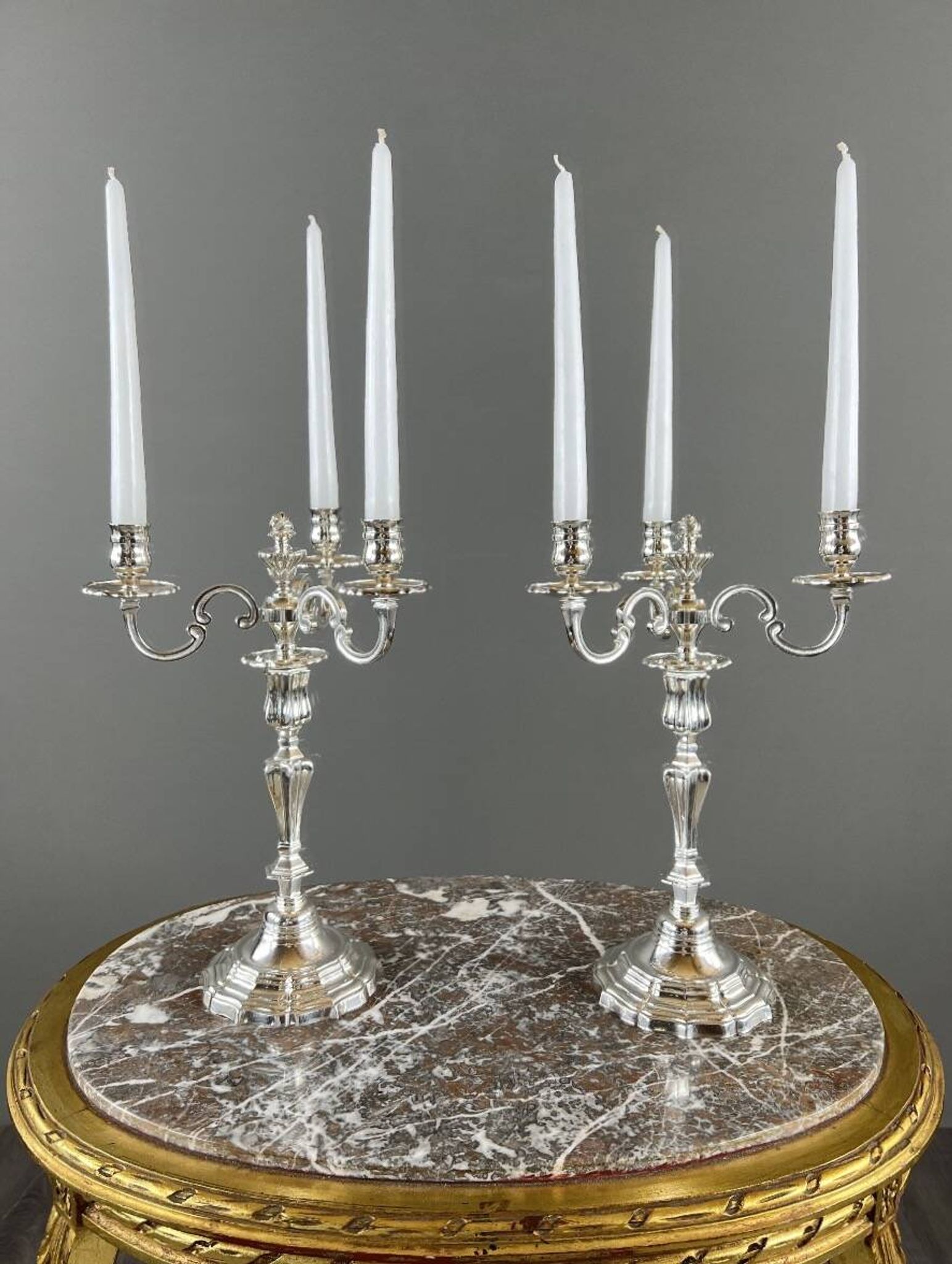 Pair of silver-plated candelabra, Louis XV style, 20th century