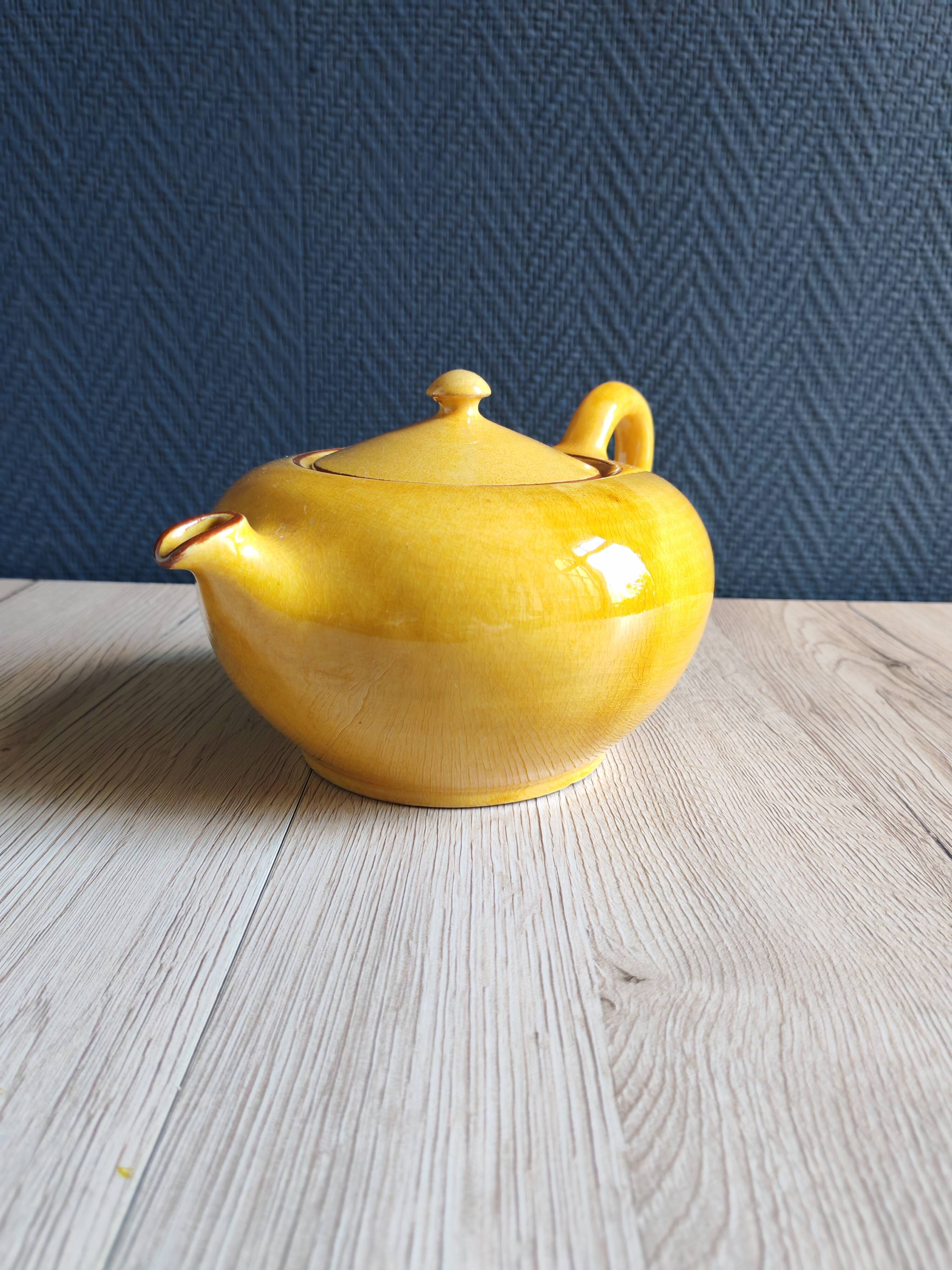 Vintage Mustard Enamelled Ceramic Teapot