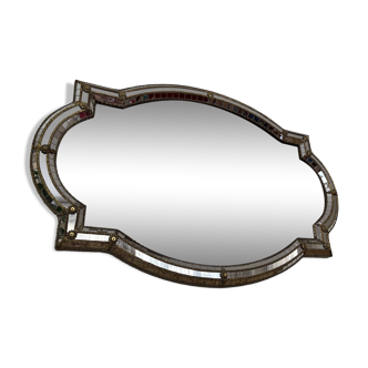 Large antique mirror in beveled glass and mosaic