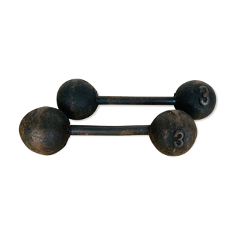 Pair of dumbbells 3 kg in vintage cast iron