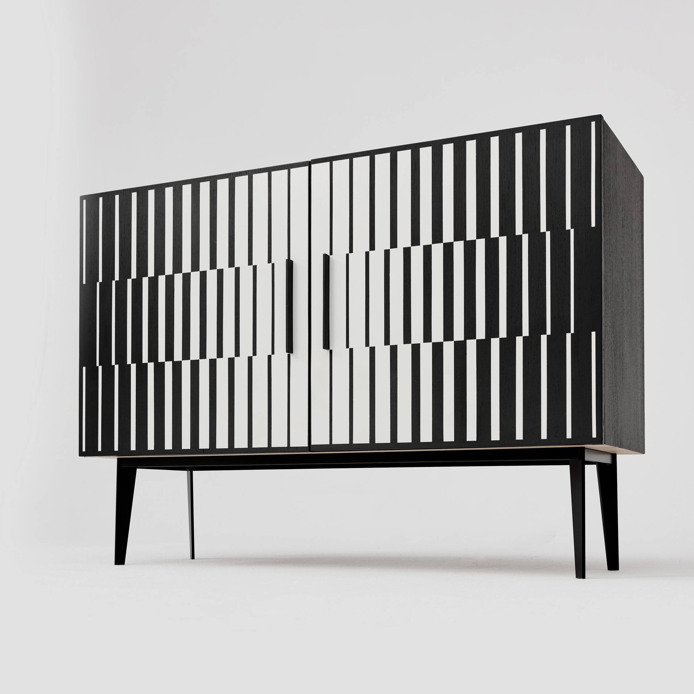 Vintage Sideboard with Hand-Painted Op-Art Pattern, 1970s.
