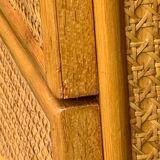 Chest of drawers and bedside table in rattan cane and oak, vintage 1970s