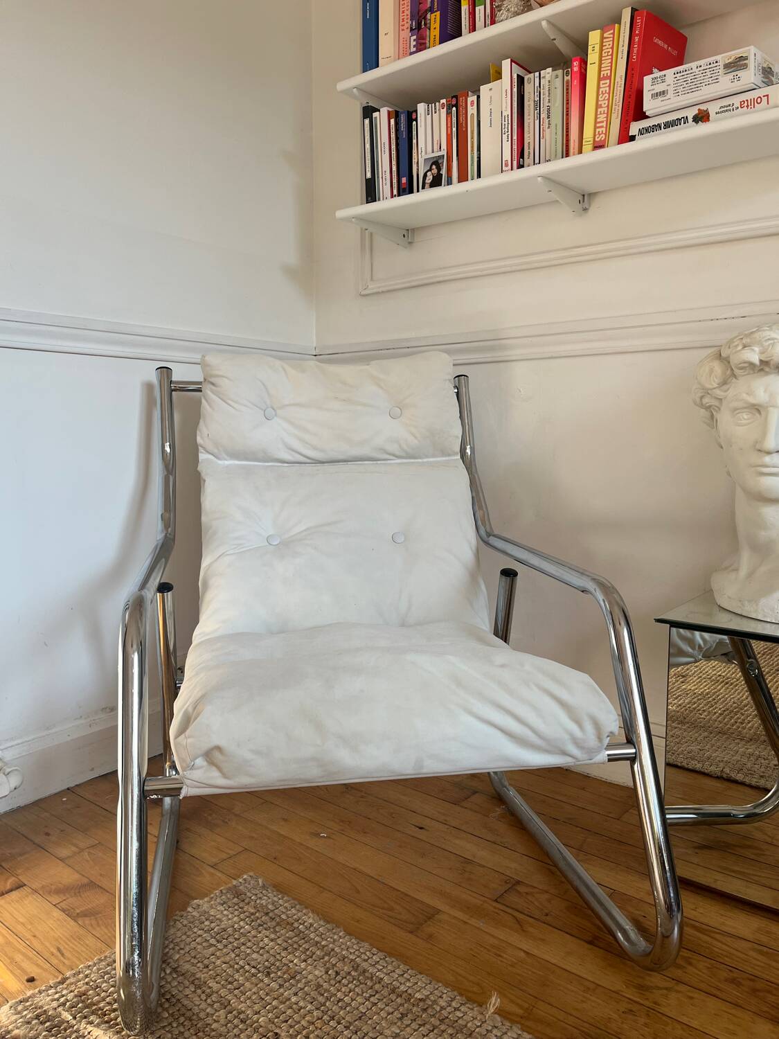 Fauteuil tubulaire en métal chromé, années 70