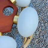 Scandinavian teak and white opaline chandelier with 6 lights from the 70s