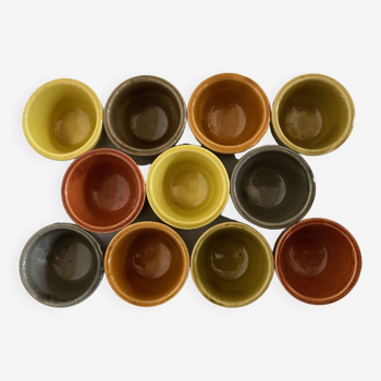 Set of 11 glazed terracotta cups 1960