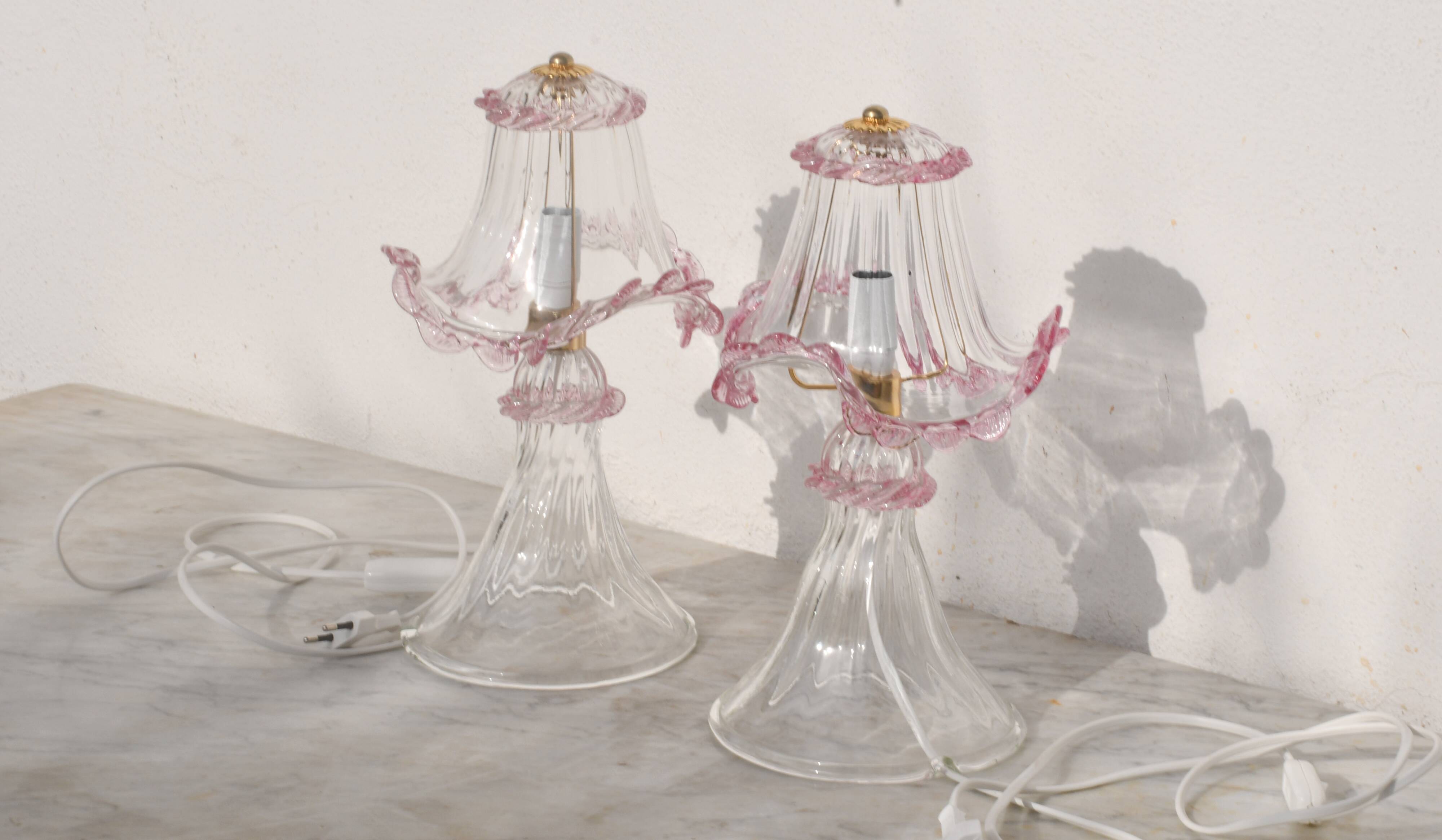 Set of 2 of Pink table lamps in Murano glass